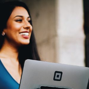 Woman using a laptop /